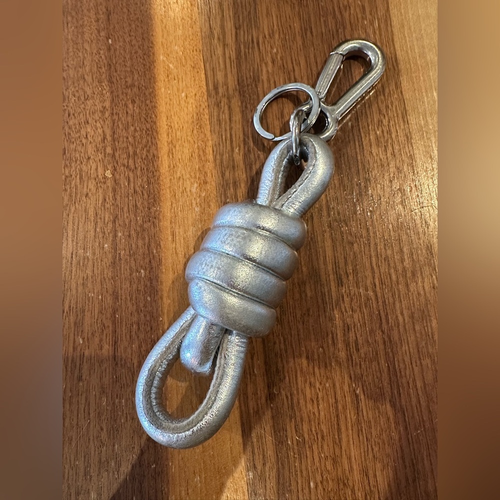 Loewe leather knot keychain bag charm silver metallic
